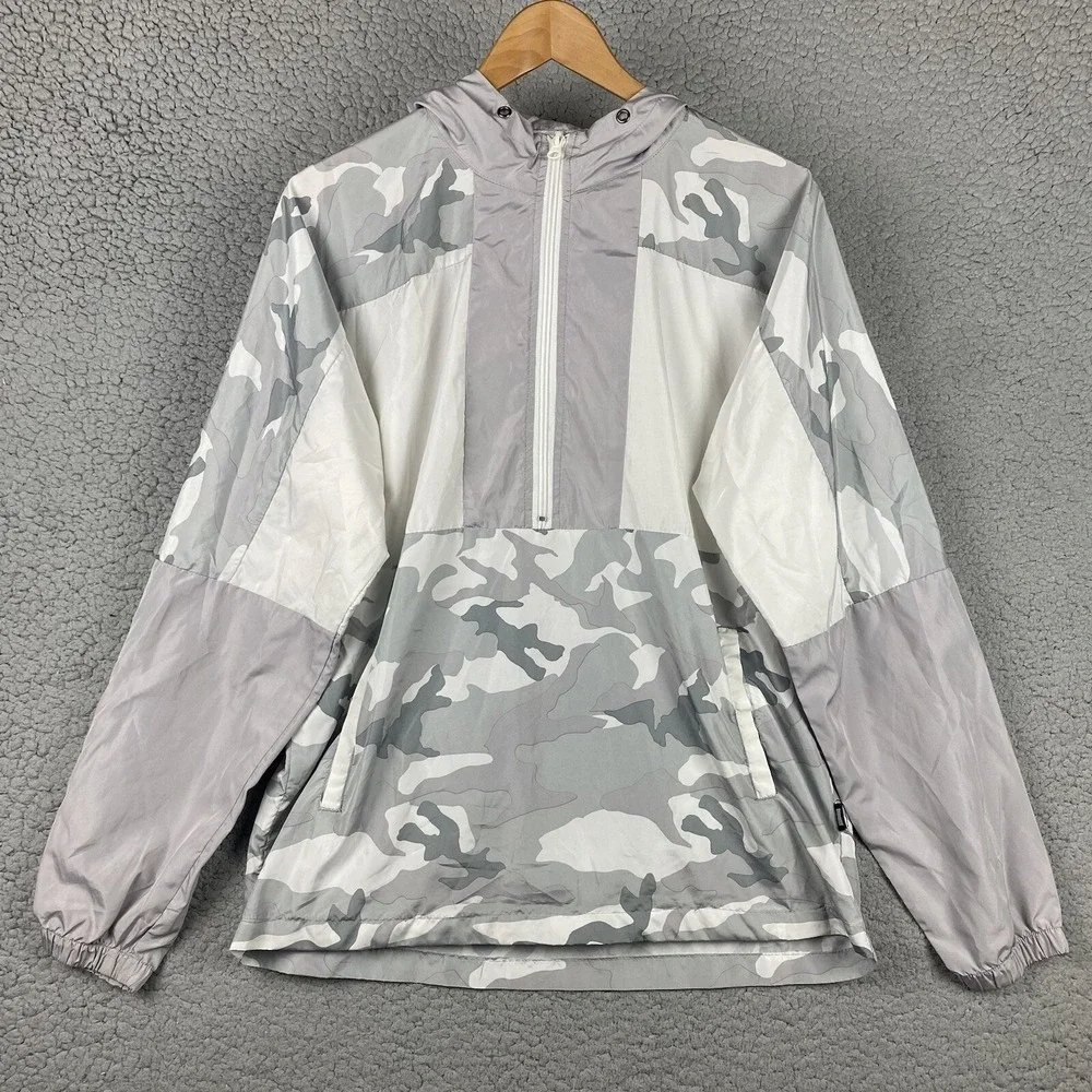 Beautiful Giant Men's Camo Windbreaker Small Zip Up Gray White Loose Polyester‎